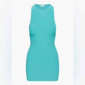 NEVER WORN Aritzia Babaton Sculpt Knit Ribbed Racer Mini Dress - Turquoise, M